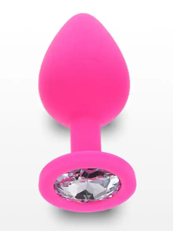 Silikon Yumuşak Dokulu Taşlı Anal Plug Medium Pembe