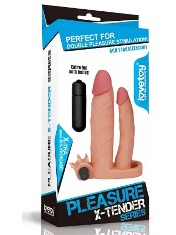 LoveToy Pleasure X Tender İkili Titreşimli Realistik Penis Kılıfı 2.5 cm Uzatmalı
