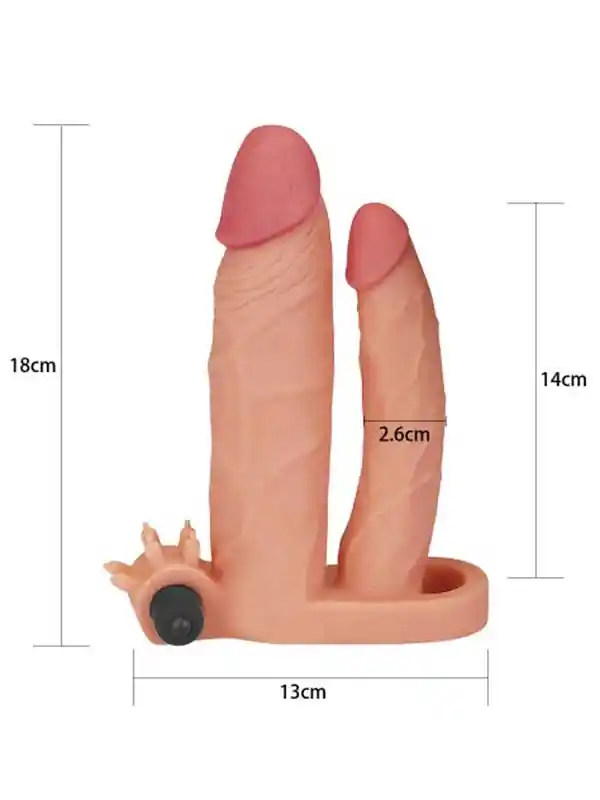 LoveToy Pleasure X Tender İkili Titreşimli Realistik Penis Kılıfı 2.5 cm Uzatmalı