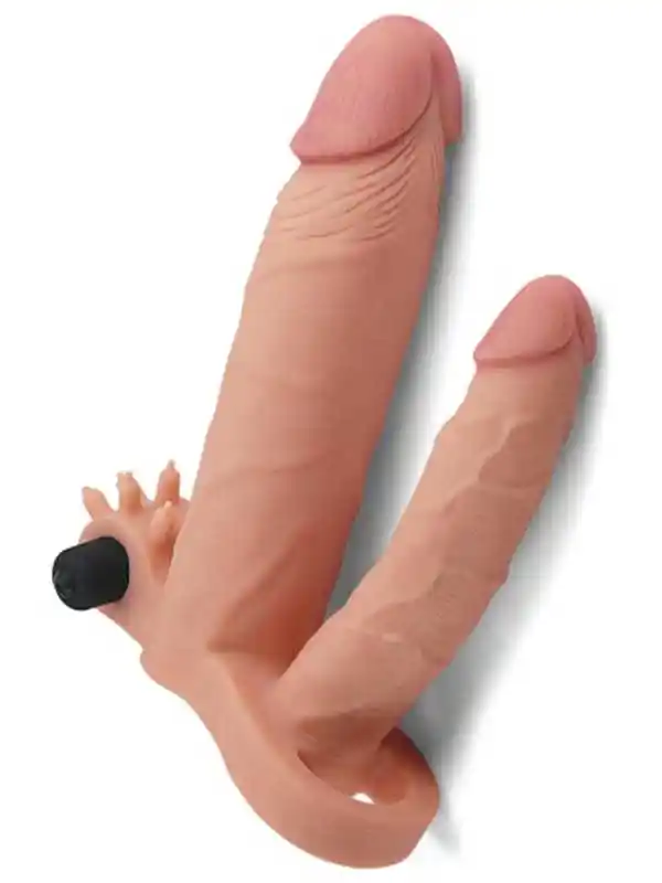 LoveToy Pleasure X Tender İkili Titreşimli Realistik Penis Kılıfı 2.5 cm Uzatmalı