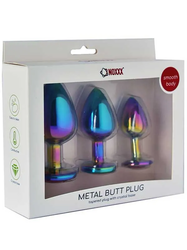 NOXXX Çok Renkli Taşlı Çelik Anal Plug 3'lü Set