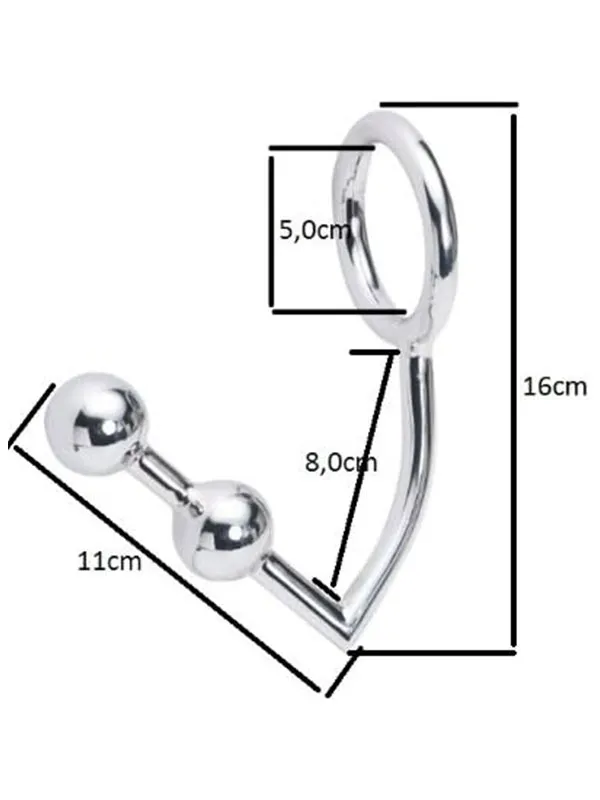 Stainless Steel Penis Halkalı Anal Plug Çift Boğumlu