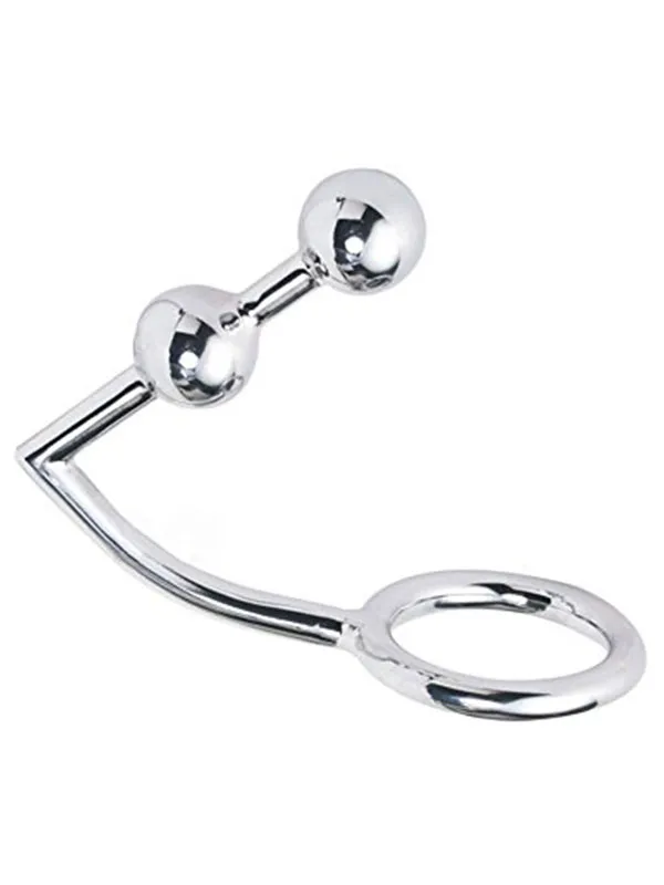 Stainless Steel Penis Halkalı Anal Plug Çift Boğumlu